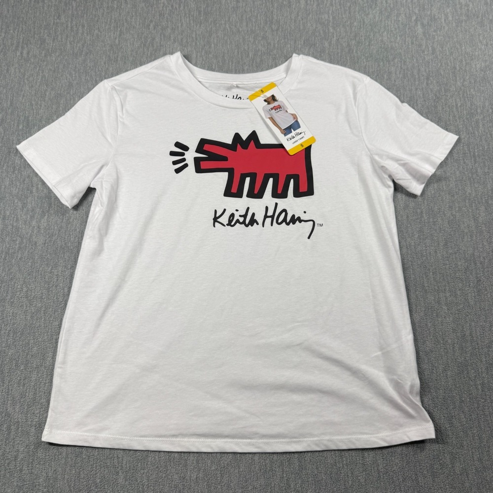 Keith Haring Shirt Womens Small White Barking Dog Short Sleeve Graphic Tee NWT